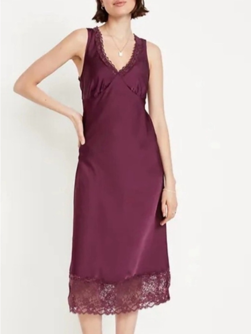 Old Navy Elite Line Deep Cherry Satin & Lace Sleeveless Midi Dress